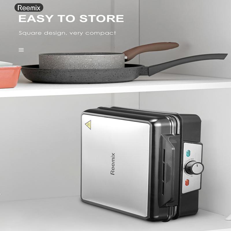 4-Slice Belgian Waffle Maker, 3 Browning Levels with Nonstick Square Waffler Iron Plates, 1200 Watts, Compact Design for Easy Storage, Stainless Steel/Black