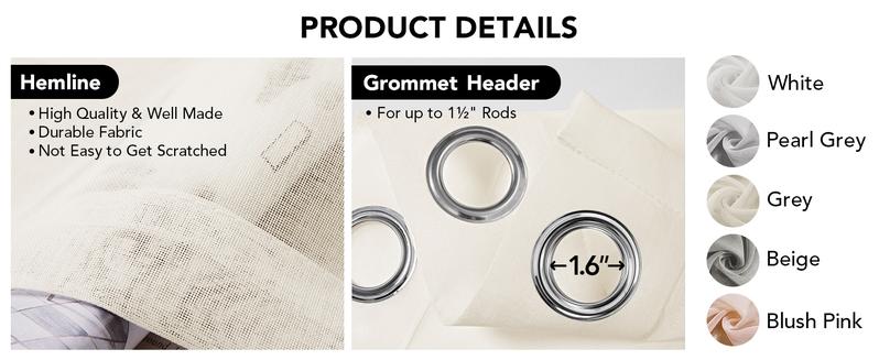 Deconovo Faux Linen Outdoor Curtains (2 Panels) for Patio Waterproof -  Grommet Sheer Outdoor Curtains for Pergola, Porch, Deck, Gazebo