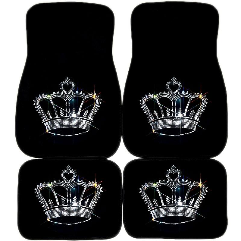 Crown Pattern Car Floor Mat, 4 Counts/set Rhinestone Decor Car Interior Decorative Floor Mat, Universal Car Interior Accessories for Women, Men Gifts, Car Mats