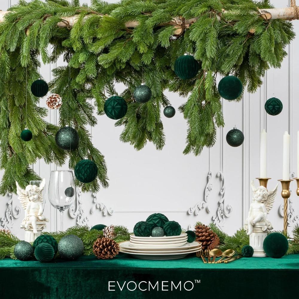 36 Pieces Velvet Christmas Ball Ornaments Dark Green Xmas Tree Decorations Shatterproof Christmas Ornaments Set Modern Elegant Decoration