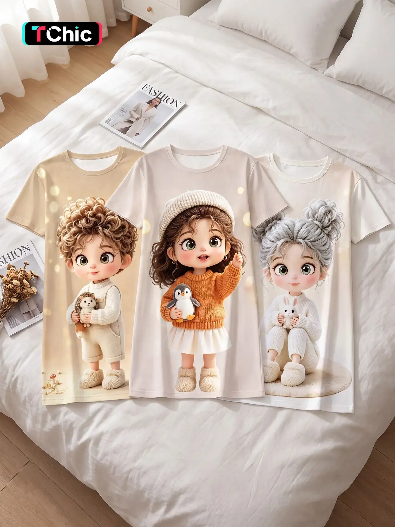 3 Pack Women’s Short Sleeve Crew Neck Sleep Dress, All Season Wear, Fluffy Soft Companion Print, Hedgehog Penguin Rabbit Cozy Nightgown for All-day Stay, Bed Rest and Home Relaxation