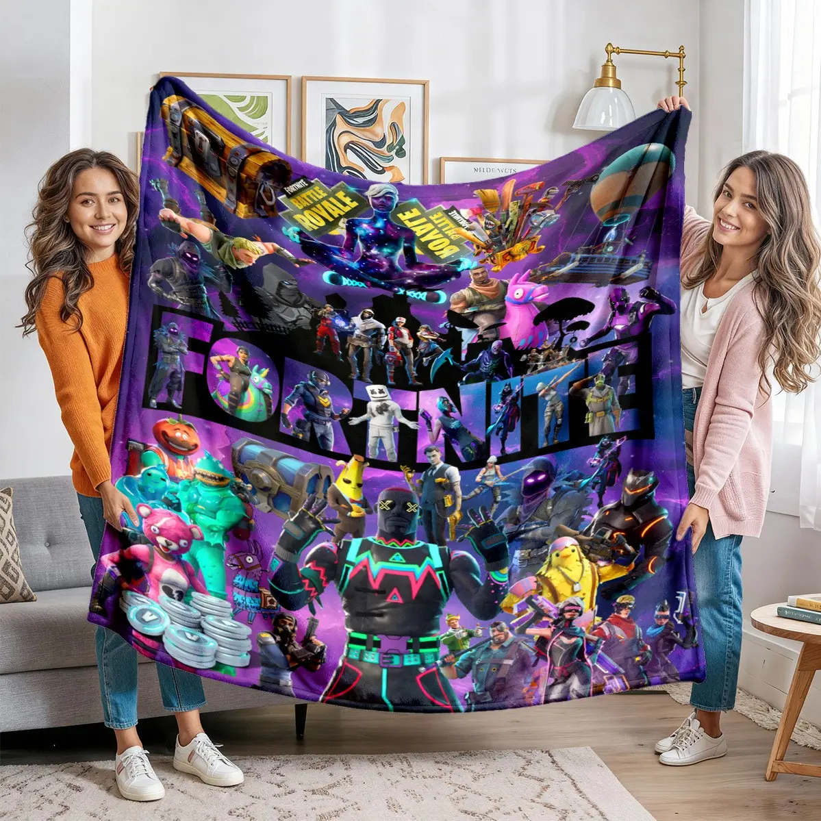 Fortnite Player Ultimate Collection Blanket, Cyberpunk Theme Flannel Throw, Full Print Game Skins & Props, Battle Royale Decor