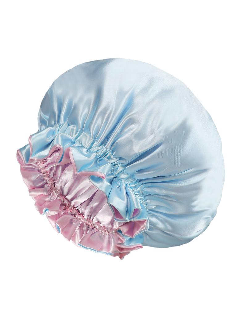 Women's Bonnet Two-Layer Pure Color Wave Edge Elastic Silk Smooth Satin Fashion Sleep Cap, Comfortable Soft Breathable Hair Care Hat, Sleeping Bonnet