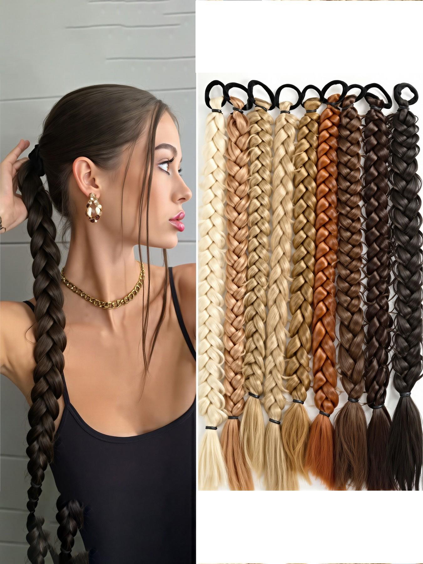 Women's Synthetic Long Twist Braid Ponytail Extension, 24-Inch Rubber Band Wig for Daily Use & Special Occasions, All-Season Hair Accessory, Synthetic Braids, Synthetic Braided Wigs