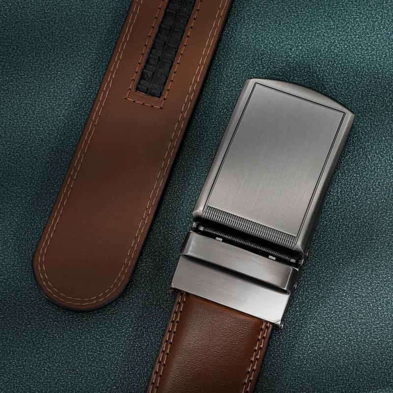 Clssic Men Genuine Leather Sliding Belt With Automatic Buckle Easy Clip To Adjust Men Ratchet Belt For Christmas Gift