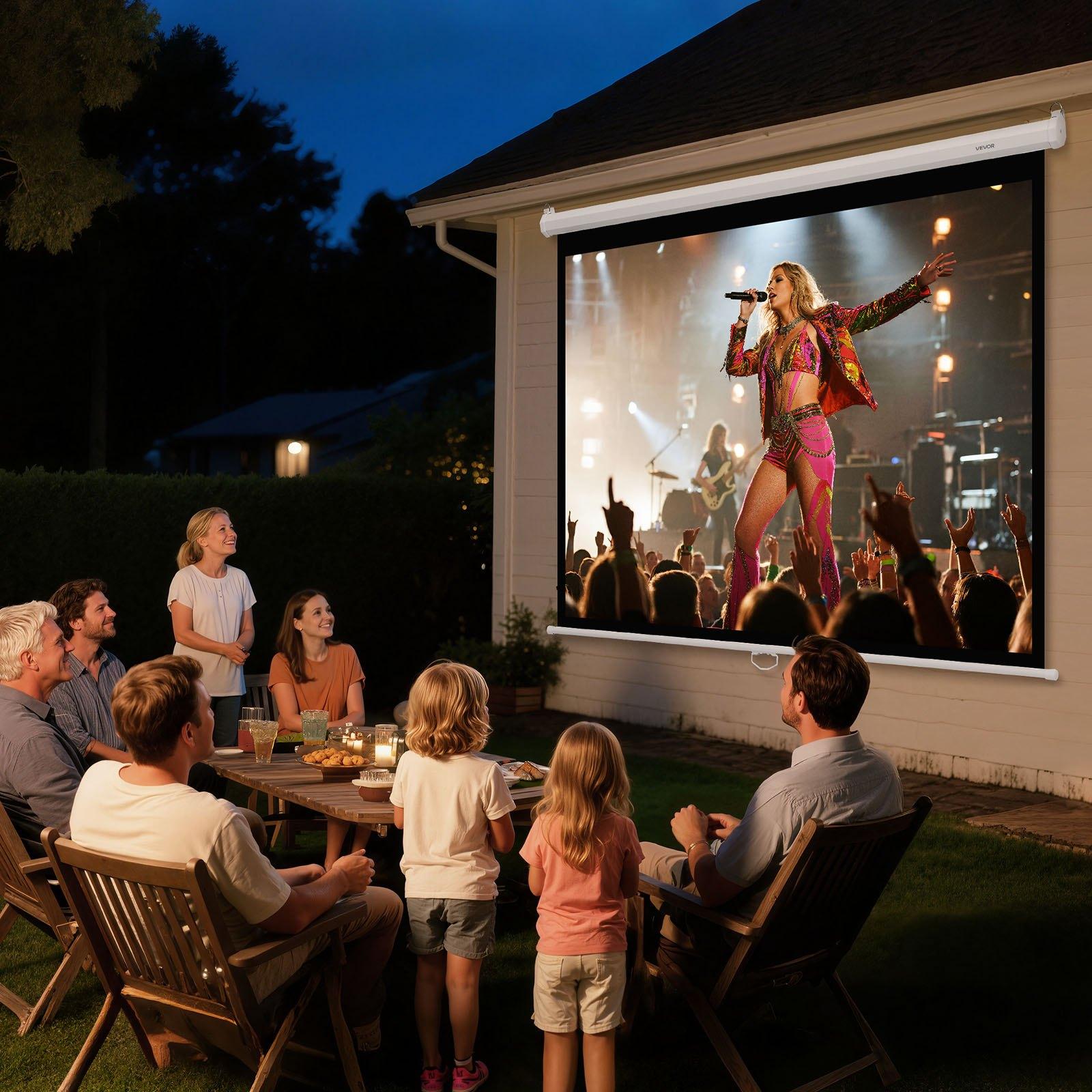 VEVOR Manual Projector Screen, 72 inch 4: 3 4K 1080 HD Retractable Pull Down Projector Screen, Wall Mounted Movie Projection with Pull Rope, Portable Display Projectoin for Family Home Office Theater, Iron, 3D