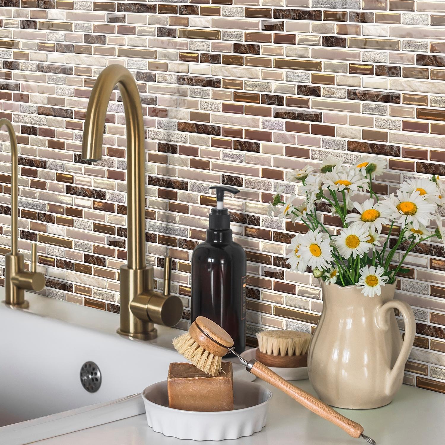 6/10pcs PVC Glazed Tiles, 3D Mosaic Stickers, Kitchen Stickers, Bathroom Waterproof Wall Stickers, Wall Renovation Color Change Wallpaper, Walecorative Stickers, Gift, Home Decor