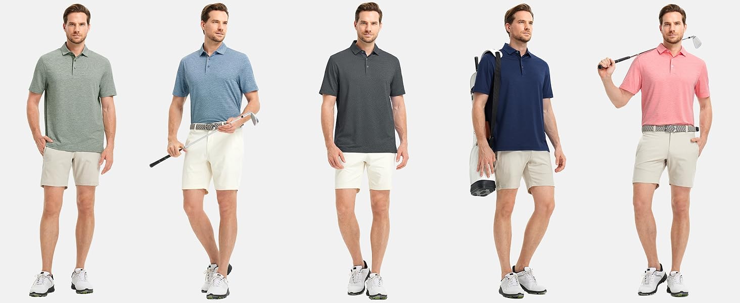 M MAELREG Men’s Golf Polo Shirt Dry Fit Short Sleeve Moisture-Wicking Heather Jacquard Performance Active Polo Casual Menswear