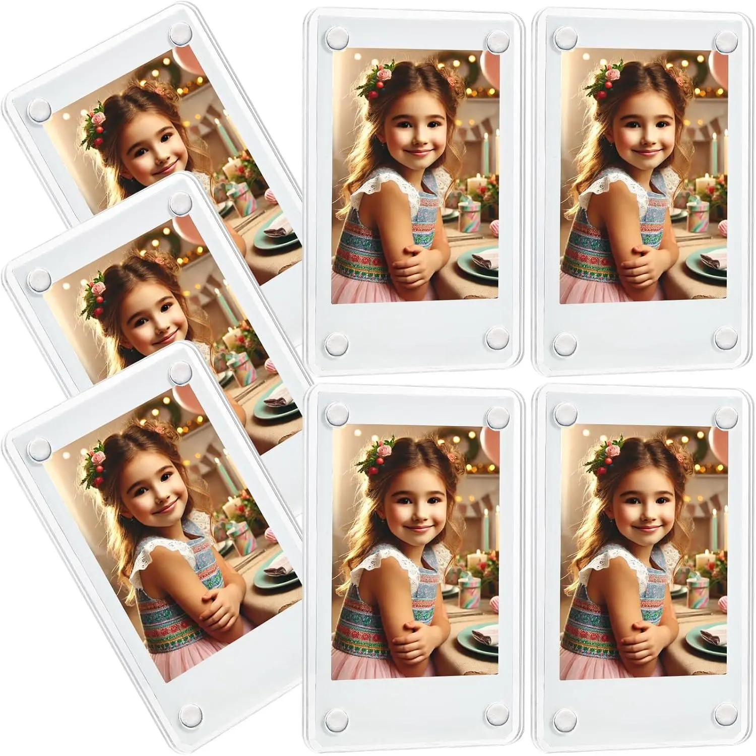 7 Pack 2.36 X 3.54 Inch Acrylic Magnets Picture Frame for Refrigerator, Clera Fridge Magnetic Photo Frame, Mini Picture Frames, Instax Picture Magnet Display Frame for Fujifilm