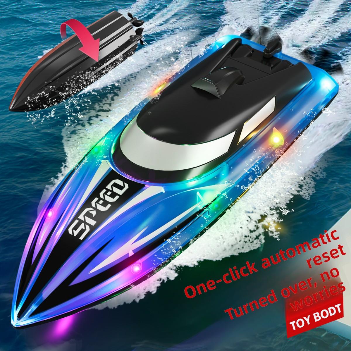 Fast RC Boat for Boys – Dual Motor High Speed Remote Control Toy with Glow Light & Waterproof Hull, 2.4GHz Racing Boat for Pool Lake, Best Birthday Gift for Kids Teenagers