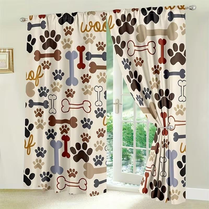 2 pieces of dog paw printed curtains, made of polyester with semi-transparent texture, machine washable, suitable for bedrooms, living rooms and home decoration curtains.