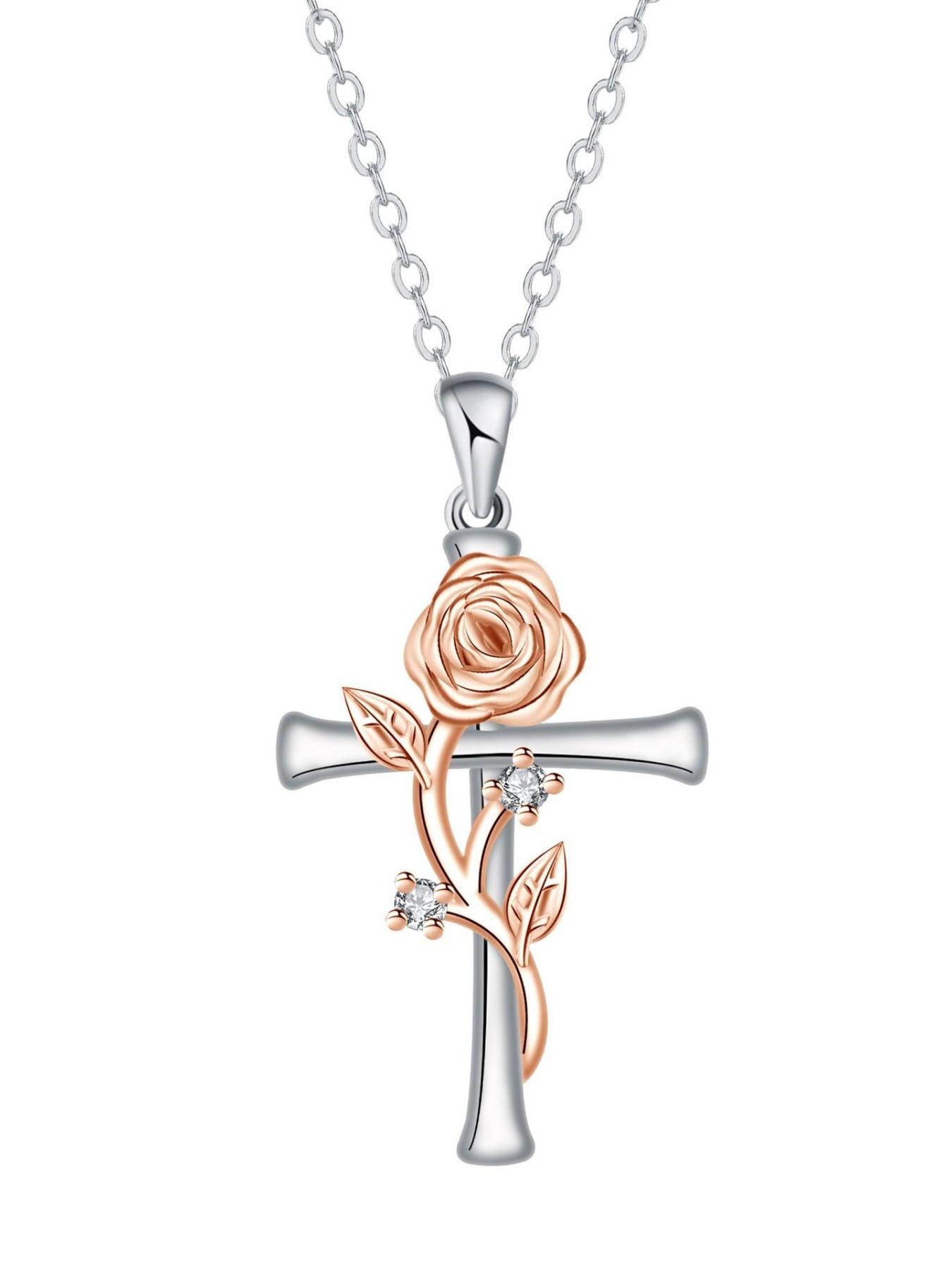 Blazing Rose Vow · Silver Rose Premium and stylish rose & cross necklace, elegant and fashionable.Comes with a card for mom or daughter.Perfect mysterious gift for festivals, great gift for daughter and ideal for Mother's Day.