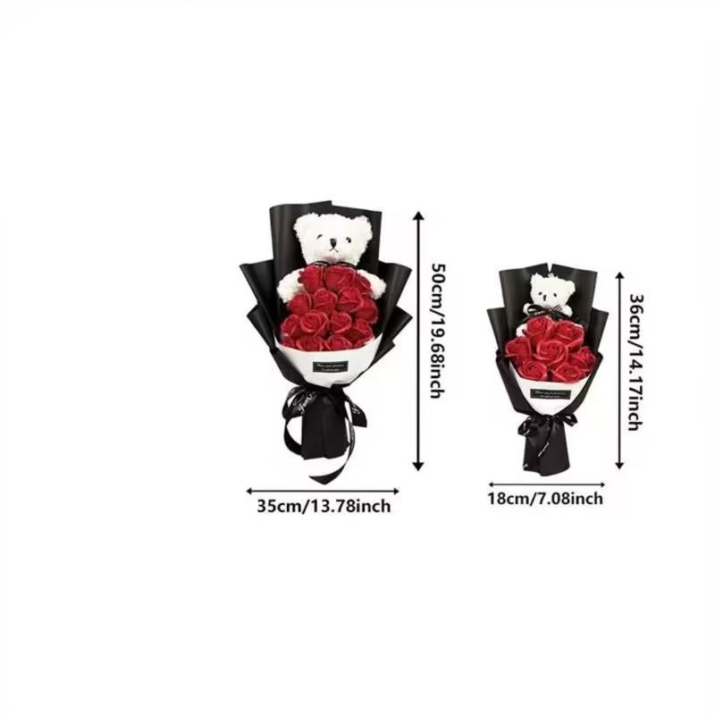 Boutique Rose Gift Box, 1 Set Artificial Rose Soap Flower Bear Cartoon Doll Bouquet Gift Box, Romantic Eternal Rose Bouquet, Deluxe Gift Box Set, Simulated Rose Desktop Bedroom, Unique Creative Gift for Birthday，christmas Gifts, Christmas Bouquets