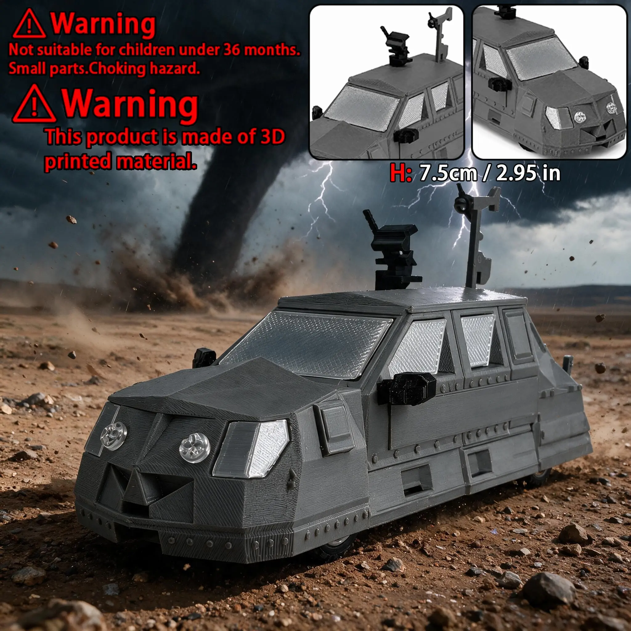 3D Printed Tiv2 Storm Interceptor Tornado Chaser Armored Vehicle Model, Movie Collectible, Desk Ornament, Gift for Storm Enthusiasts
