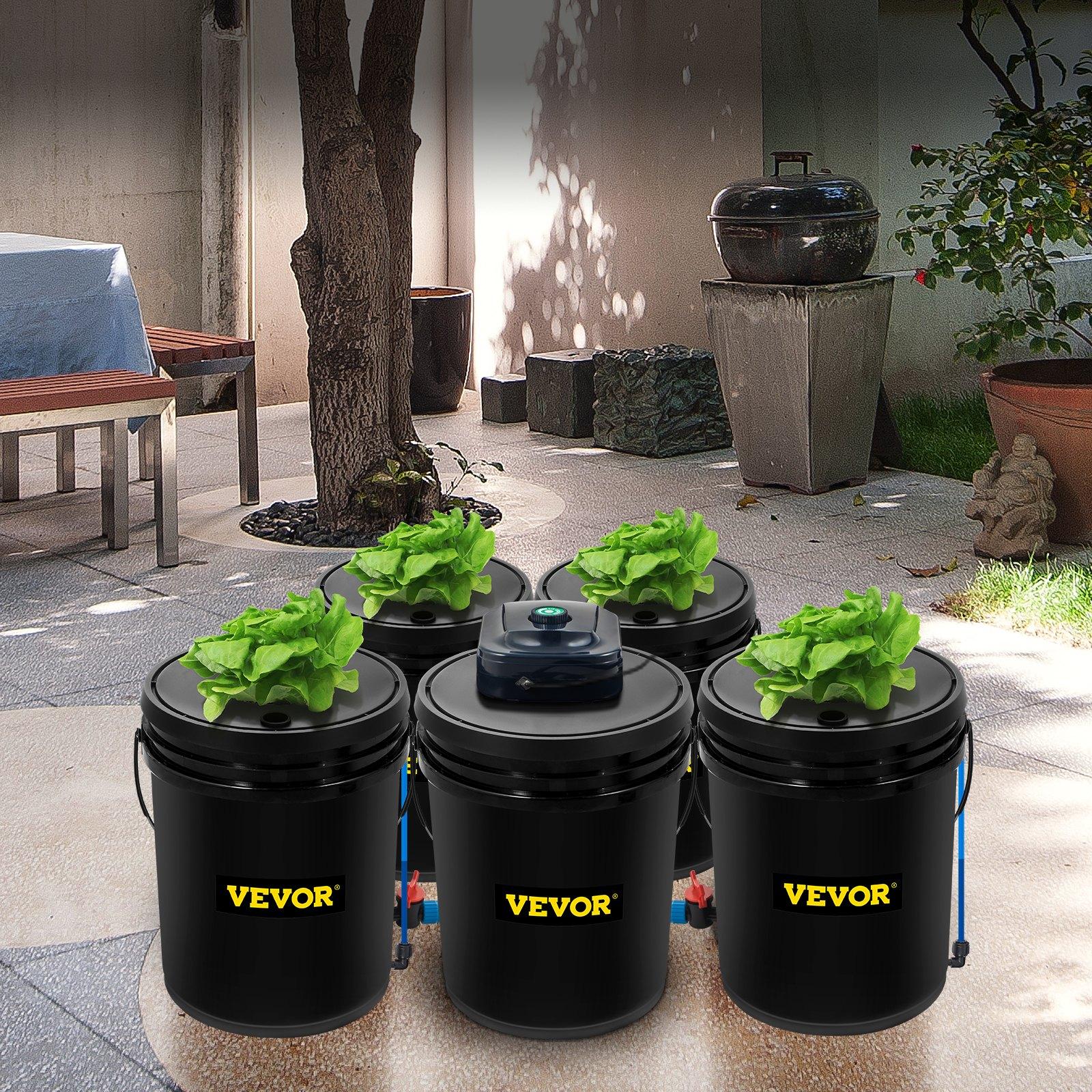 DWC Hydroponic System, 5 Gallon 5 Buckets, Deep Water Culture Growing Bucket, Hydroponics Grow Kit with Pump, Air Stone and Connected Reservoir, for Indoor/Outdoor Leafy Vegetables