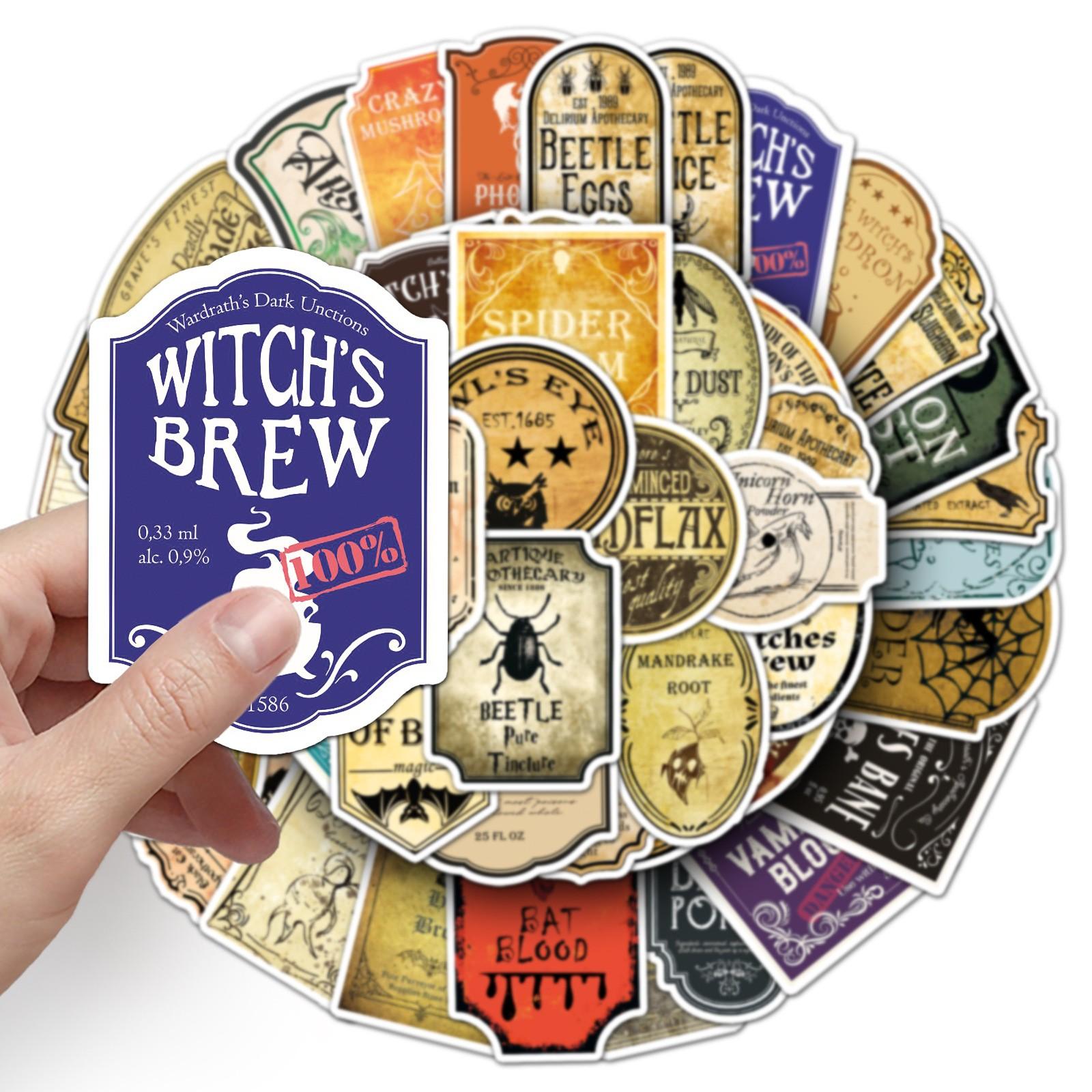 50 Magic Potion Labels Stickers, Self-Adhesive Planner Stickers, Skateboard Stickers, Notebook Stickers, Creative Decor, Kids Craft Supplies, Ideal Gift