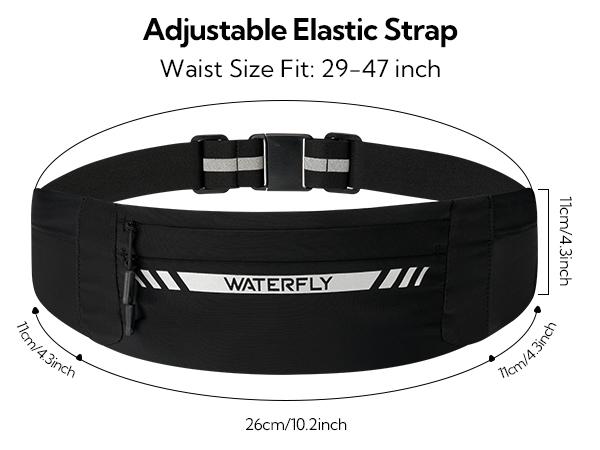 WATERFLY Running Belt Fanny Pack: Slim Breathable 4 Pocket Waist Bag for Men Women Sport Workout Exercise Fitness Phone Holder - Runner Marathon Jogging Waistband Fits ALL Phones SpringStatements