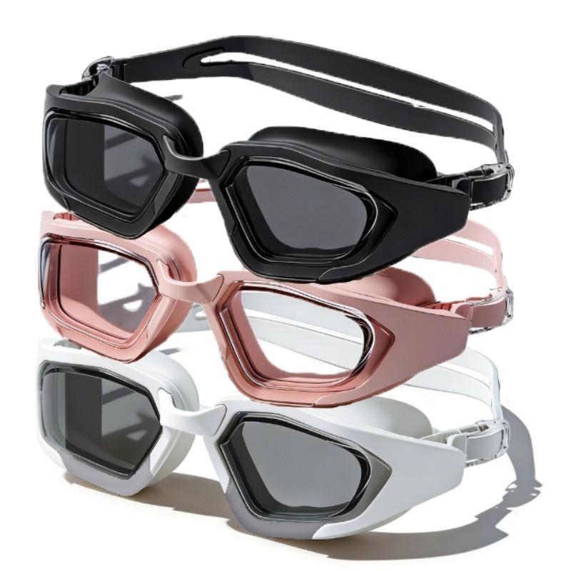Adult Swim Goggles Set, Waterproof Anti-Fog High Clarity Silicone Swimsuits, Simple Style Pure Color Swimming Gear, Sports Equipment