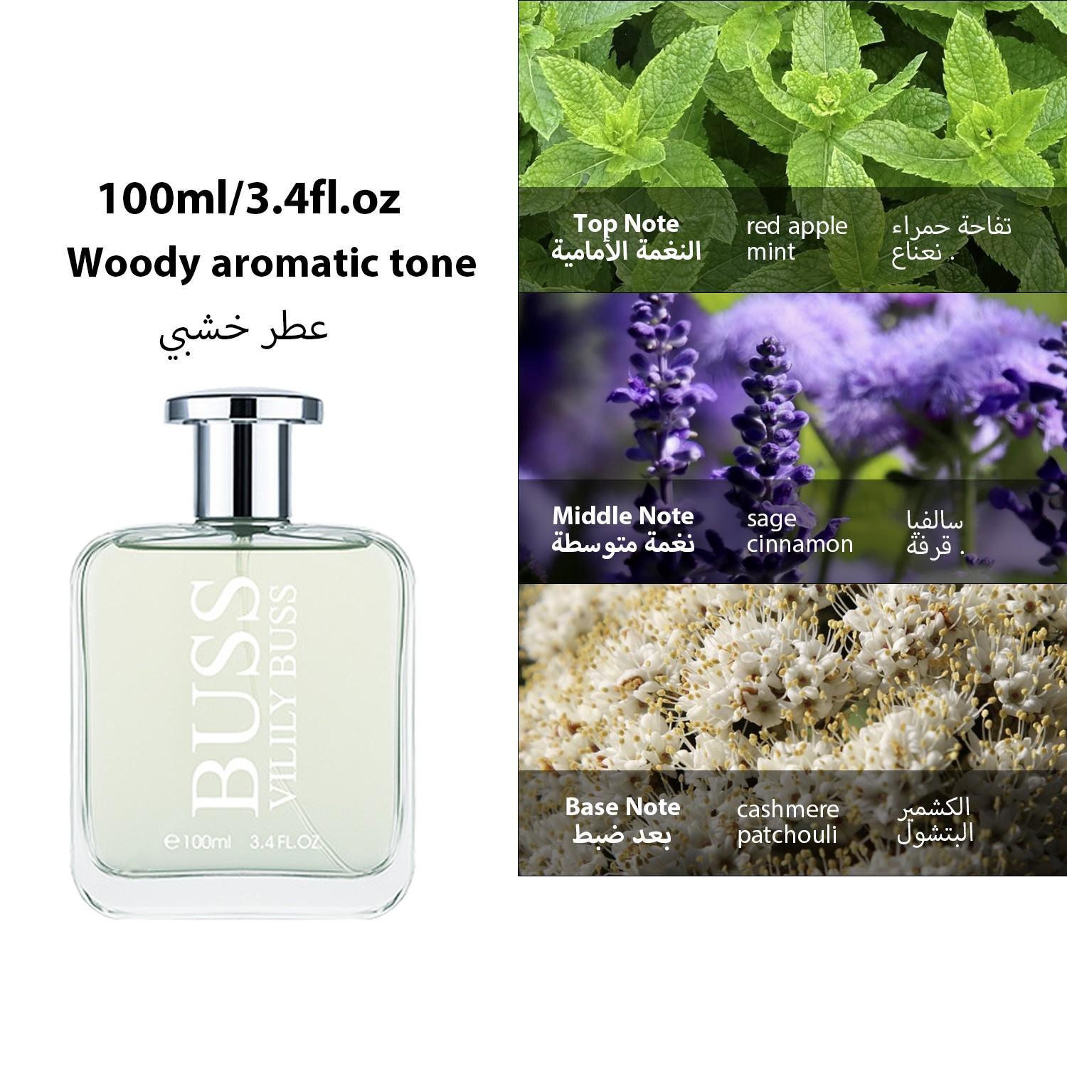 Elite BUSS Men's Cologne, 100ML, Long-Lasting Woody Fragrance, Apple, Mint, Sage, Cinnamon, Patchouli, Ideal Gift for Holidays