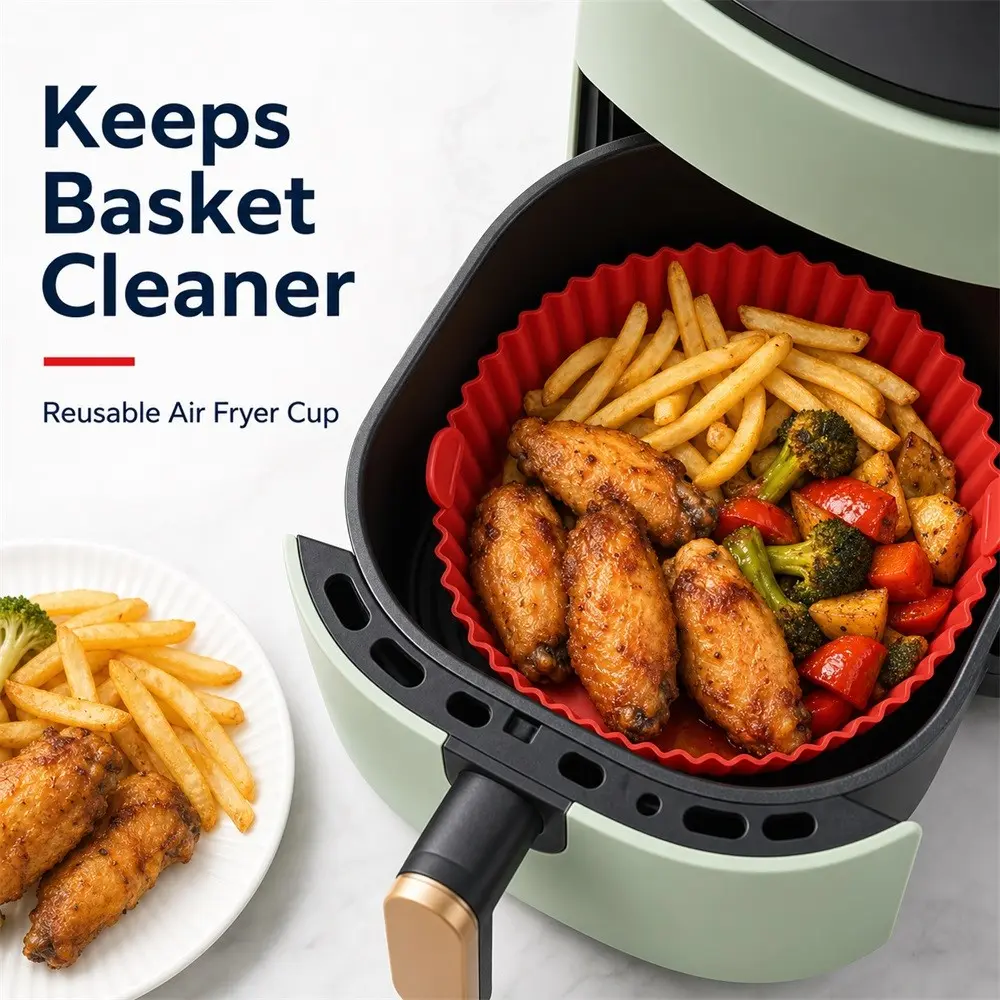 Large Reusable Air Fryer Silicone Round Pad, Foldable 3D Air Fryer Tray, High-Temperature Baking Sheet, Pizza and Kimchi Pan