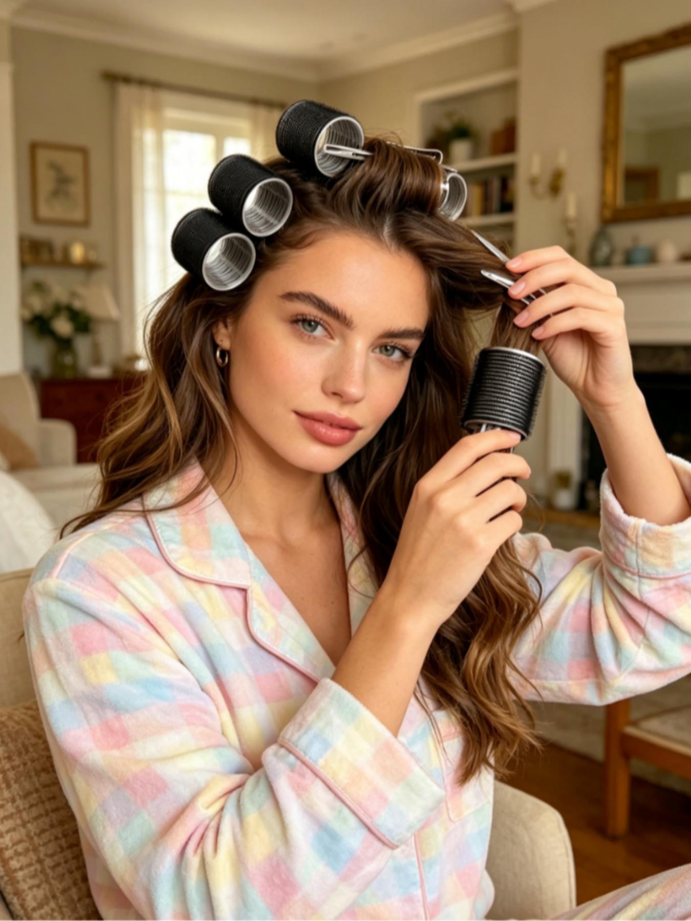 24 Pieces - 12 Jumbo Rollers and 12 Clips for Long Thick Hair Volume Brush Heatless Curling No Heat Curler Hair Tools Styling Tools