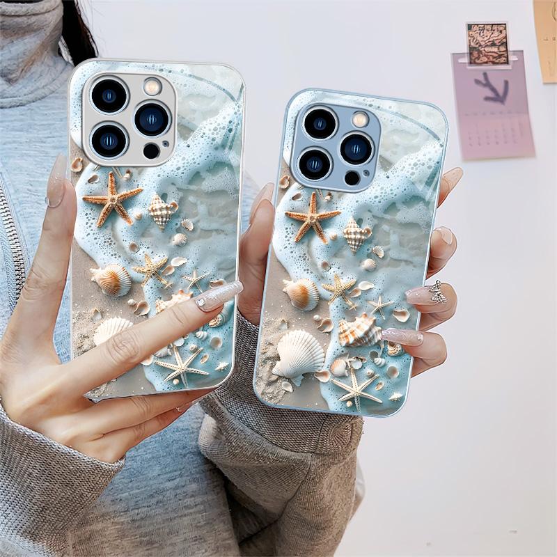 Summer Beach Vibe: Seashell & Starfish Phone Case — Shockproof Glossy Cover for 【iPhone 14 Pro Max】666