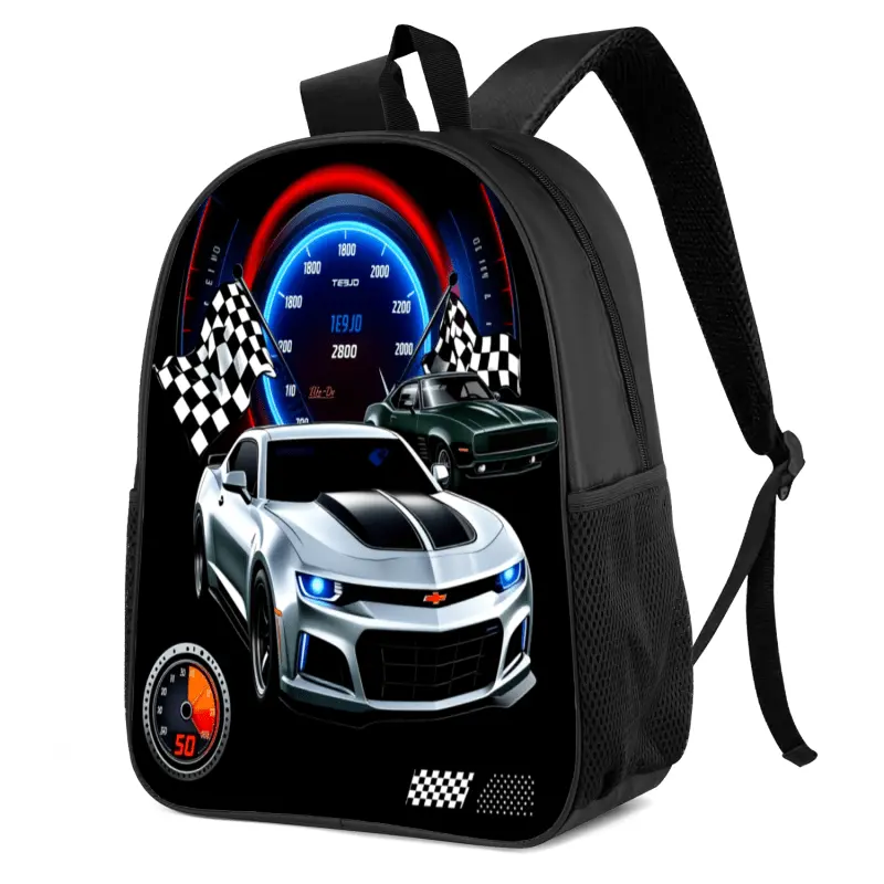 Lightweight Racing Car Themed Backpack Suitable for School & Travel - &, Adjustable Straps, Roomy Bookbag with Racing Print, Durable Polyester School for,, Daily Use, Design
