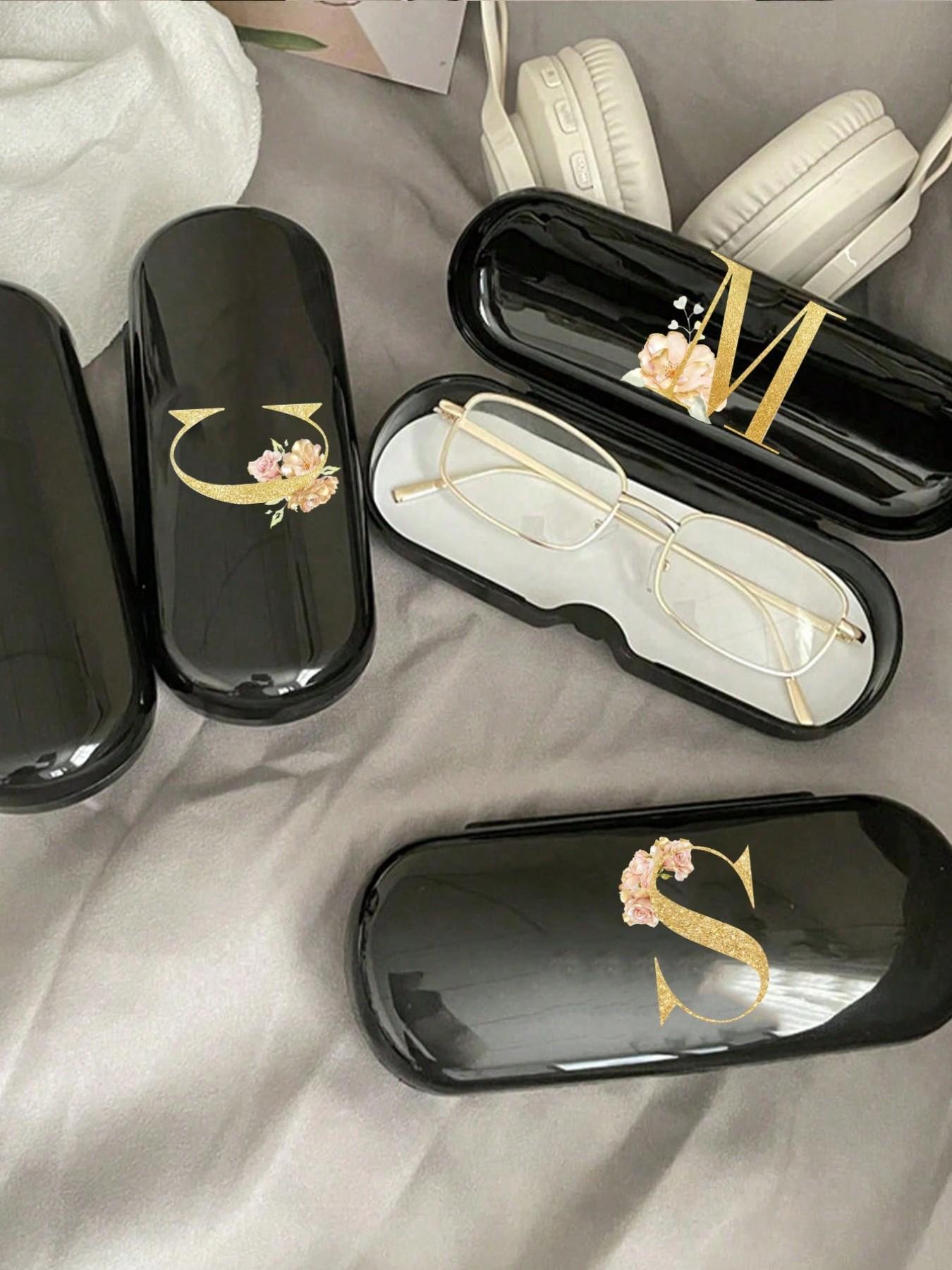 One cream-colored solid eyewear case, Glasses holder, easy to carry, waterproof and dustproof. Letter eyeglass hard case, letter pendant eyeglass case