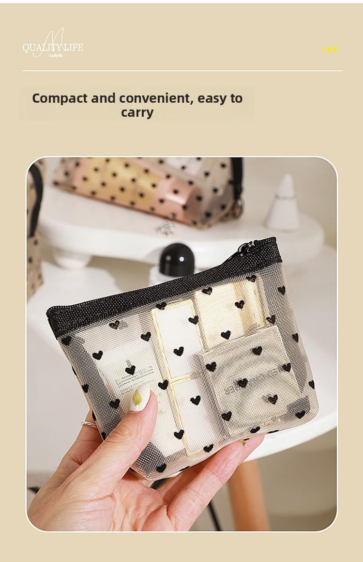 Mesh Makeup Bag Set, Heart Print Cosmetic Bag, Portable Travel Toiletry Bag for Women, Cute Makeup Organizer Pouch