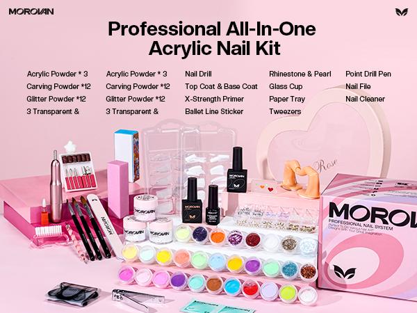【Fall Deals】Morovan Whimsy Acrylic Nail Kit with Drill - Whimsy Series Acrylic Nail Kit with Everything for Beginners Glitter Acrylic Powder for Nail Extension DIY Complete Starter Set