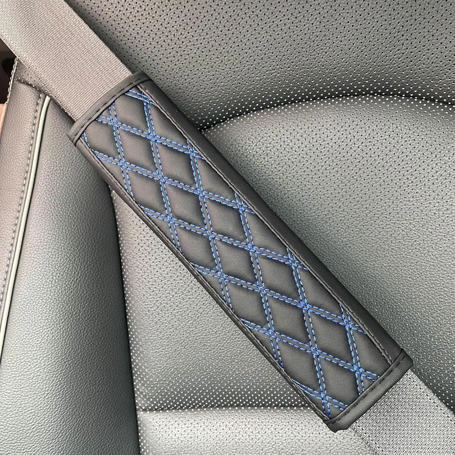 2 count Seat Belt  Protector, Seat Belt Covers Pads,Leather Seatbelt Covers,  Seat Strap Pads, Interior Accessories(Blue)