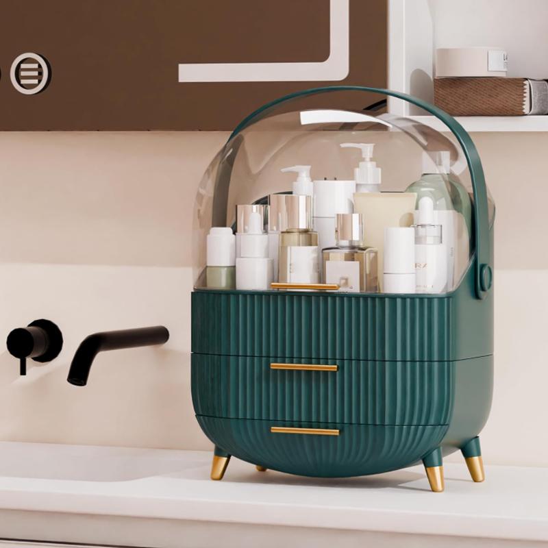 1pc Makeup Storage Box with Lid and Drawers, Cosmetic Organizer for Skincare Products, Desktop Display Cabinet, Ideal for Countertop Use