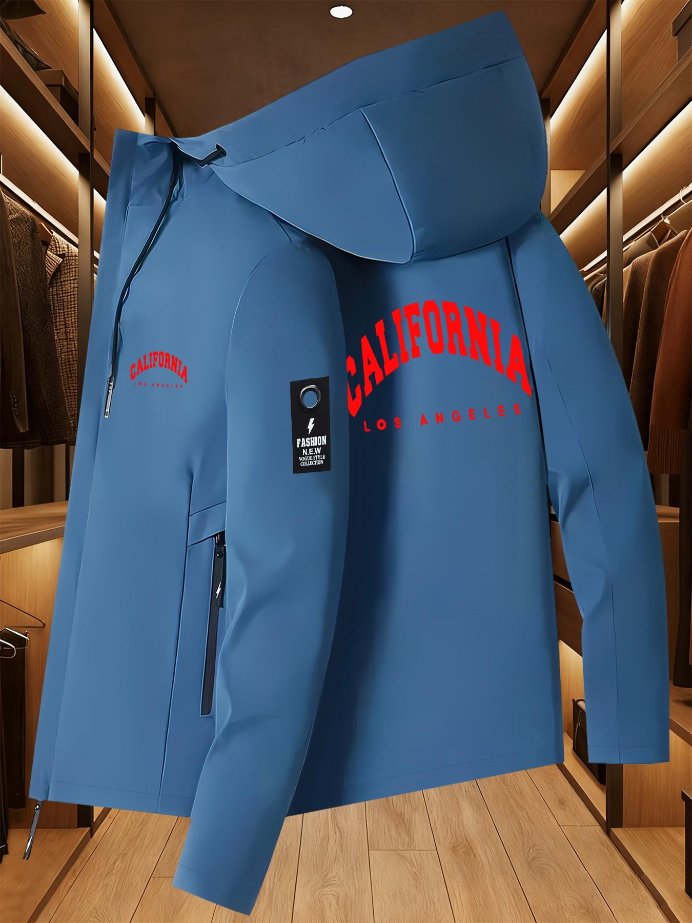 California Jacket, Los Angeles Letter Jacket, American Vintage Hooded Workwear, La City Element Top, Casual Long Sleeve Windbreaker