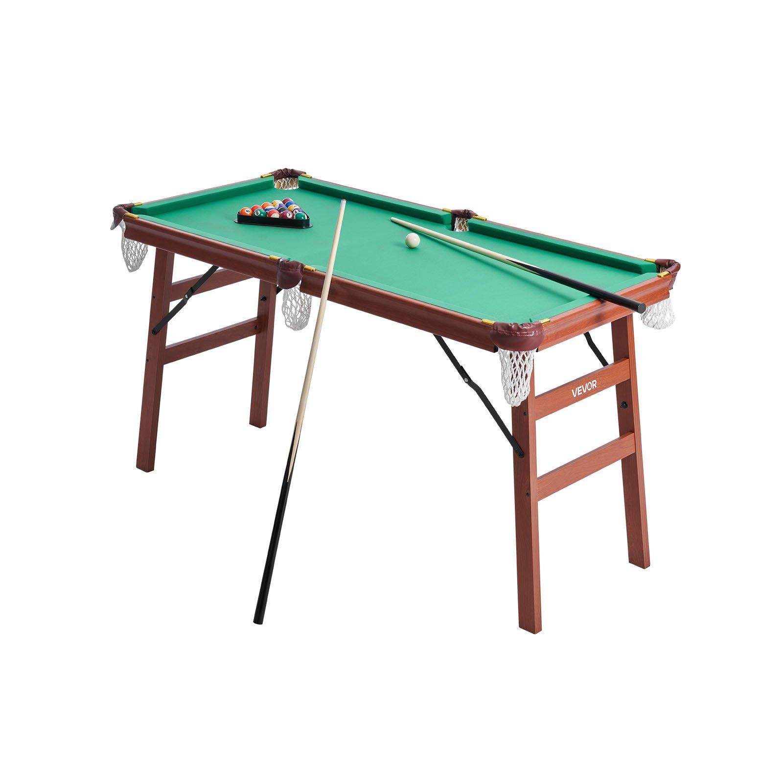 fathersdaygift VEVOR Folding Pool Table, 4.5 ft Portable Billiards Tables, Foldable Space-Saving Entertainment Game Set Includes Ball, Cue, Rack, Chalk, Brush, Brown with Bule Cloth, for Family Use, Recreation Room