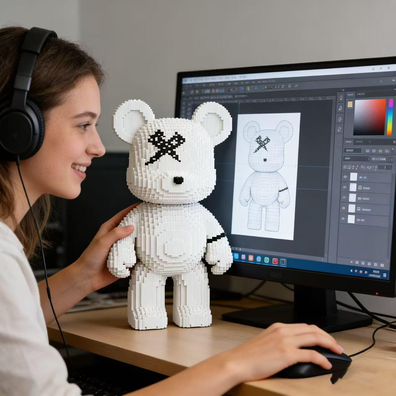 Spring Bear Building Block 3D Puzzle Model, Stress Relief Toy, Indoor Decoration, Birthday Christmas New Year Gift, Surprise Friend Present