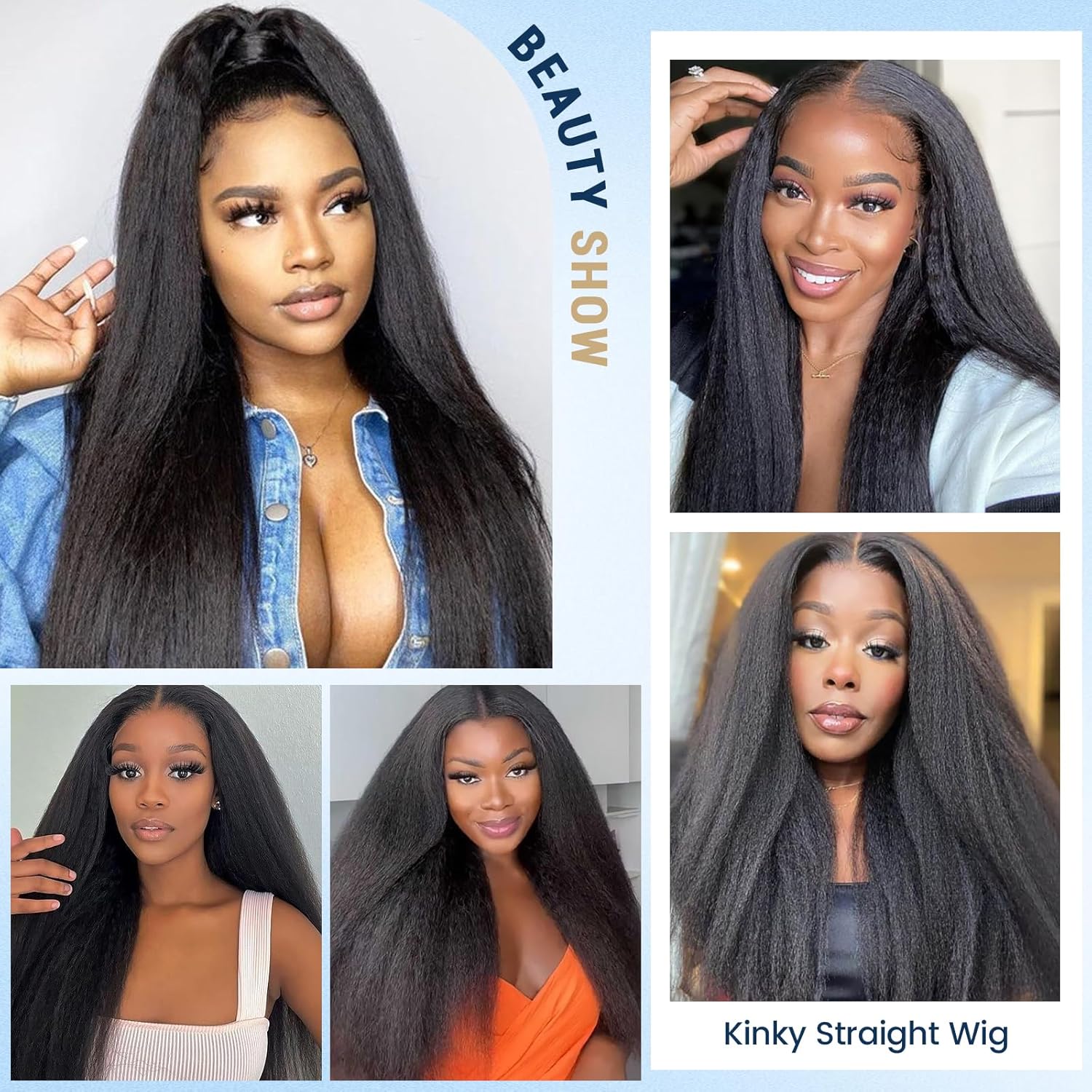 High Density Kinky Straight 360 Lace Front Wigs Human Hair Glueless Brazilian Yaki Straight 13x6 HD Lace Frontal Wig Preplucked Remy Hair Half Wigs With Drawstring 3 in 1 Fast install Wig #TikTokShopBlackFriday