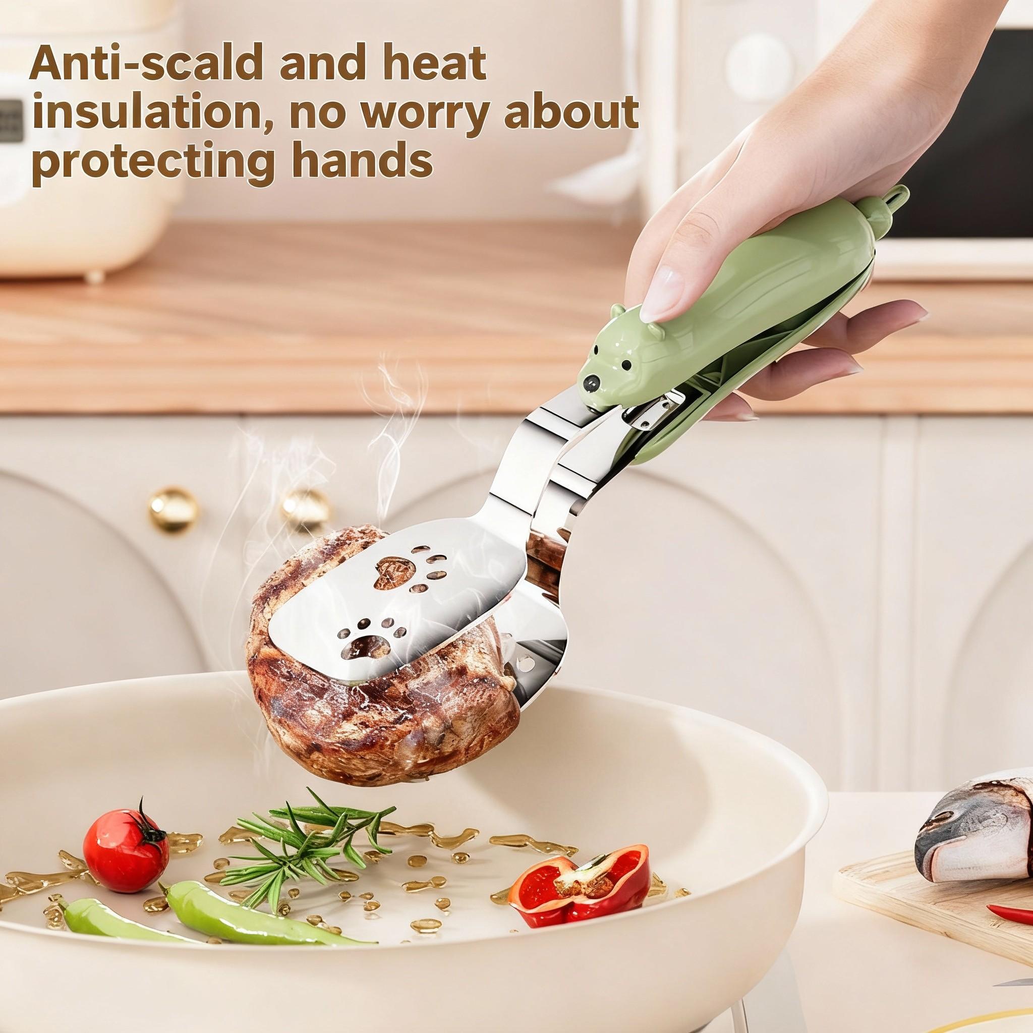 Stainless Steel Fish Fryer Spatula & Food Clip Set, Non-Slip Extended Oil-Drip Design, Heat-Resistant Handle, Ideal Kitchen Tool, Kitchen Utensils Gadgets