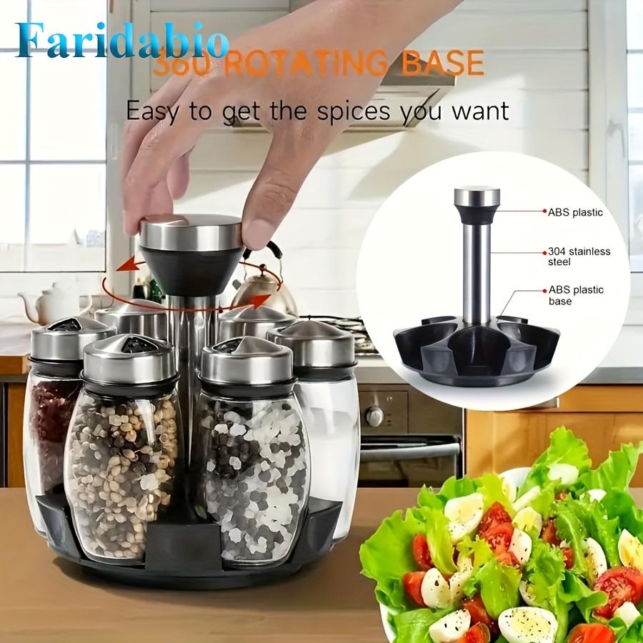 1 set of 6-piece household kitchen storage rotating combination seasoning jar set glass seasoning bottle sorting monosodium glutamate six in one seasoning jar Spice Containers