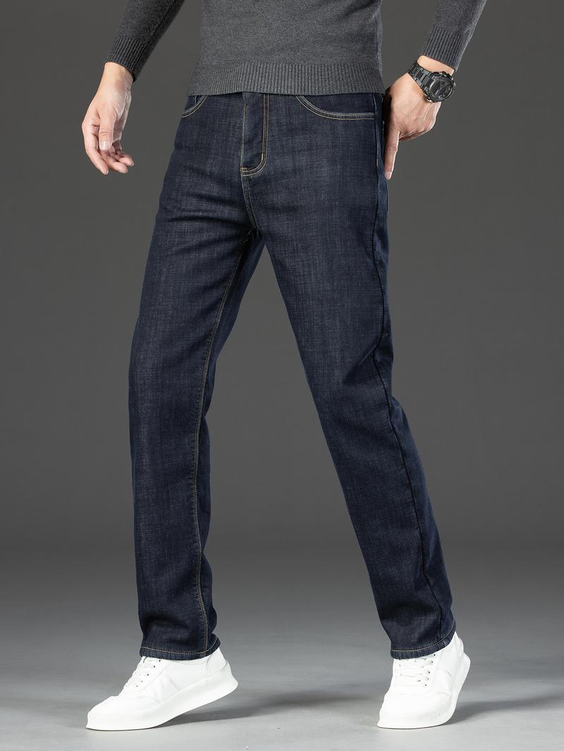 Men's Denim Jeans, Street Style Straight Leg Pants, Button Fly Closure, Slim Fit Design
