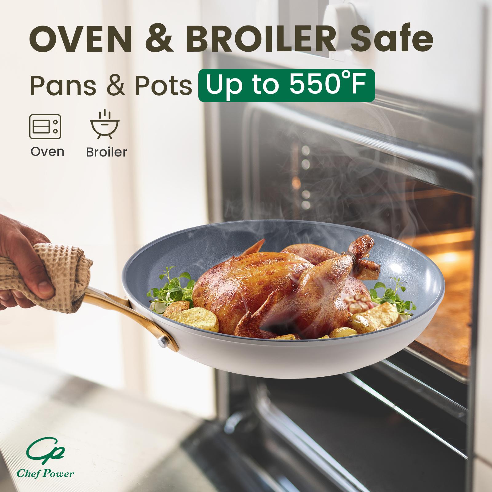 10pcs Golden Handle Ceramic Nonstick Cookware Set By Chef Power Sunray Series Oven Safe Kitchen Dining Pan Pot Utility white aesthetic cookware Frying