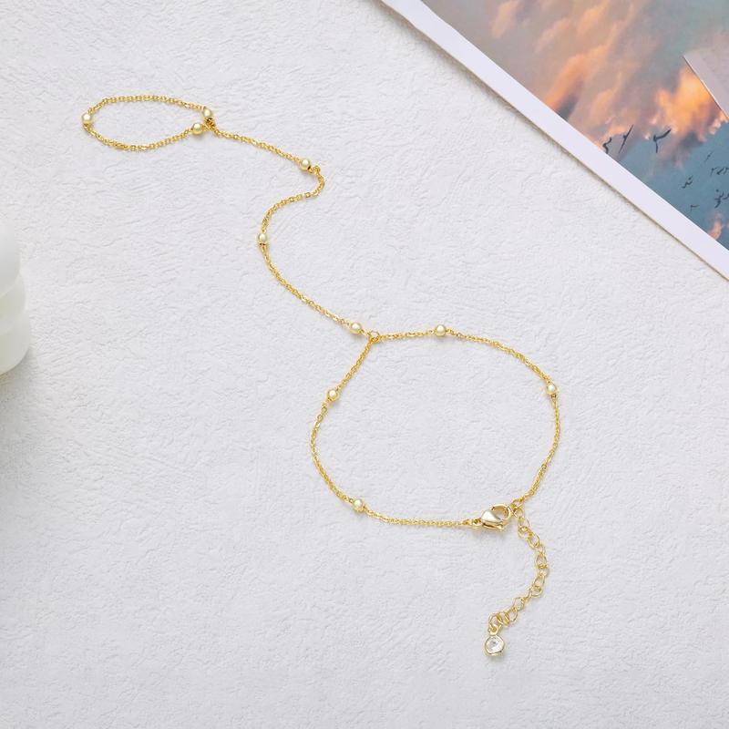 Tewiky Dainty Ring Hand Chain Bracelet Trendy Bead Satellite Cross CZ Hand Link Chain Bracelets For Women Simple Jewelry Gift For Fashion