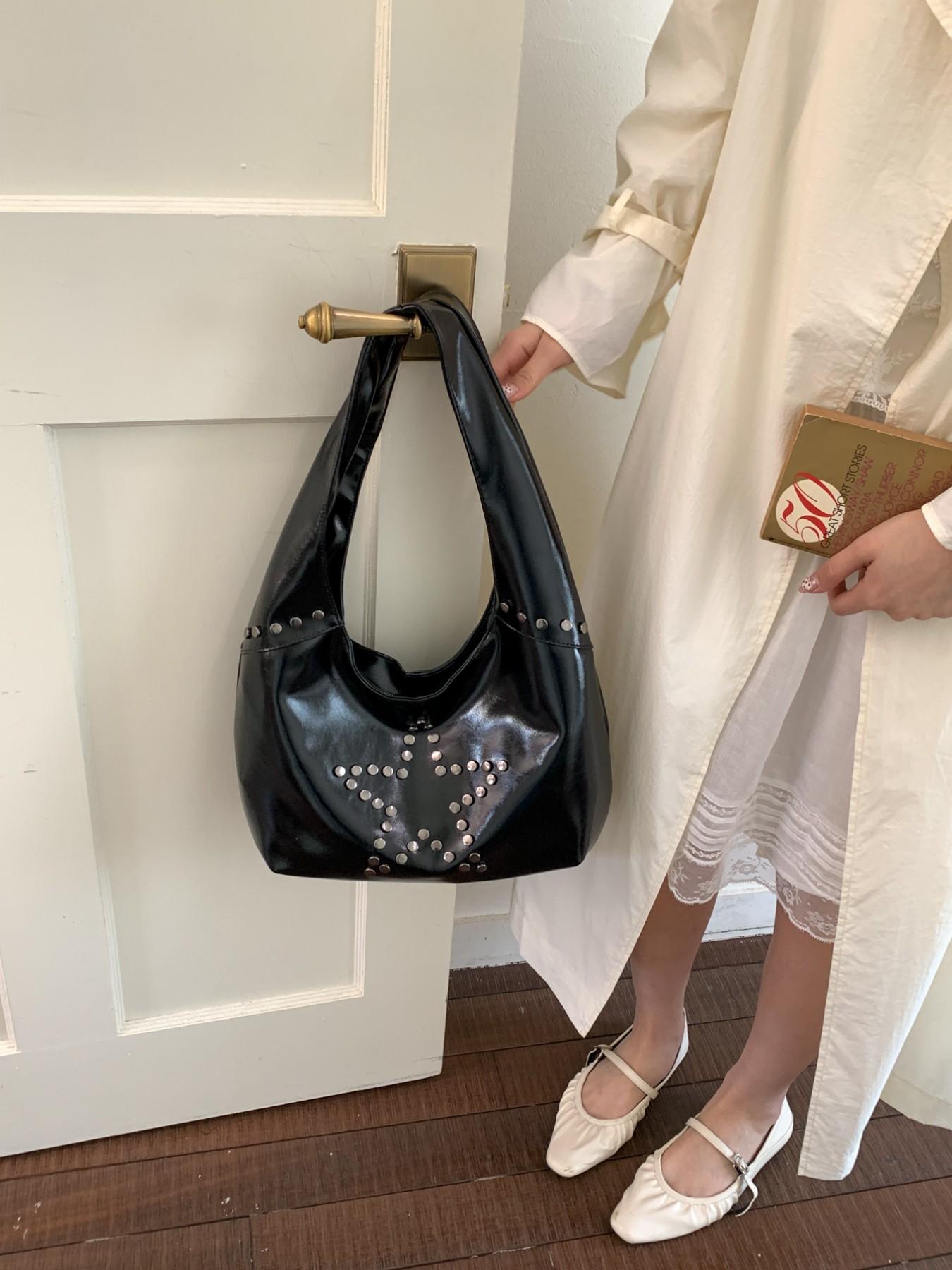 Trendy Star Stud Crossbody Shoulder Bag, Casual PU Material, Large Capacity, All-Season Fashion Accessory for Women, Travel & Daily Use