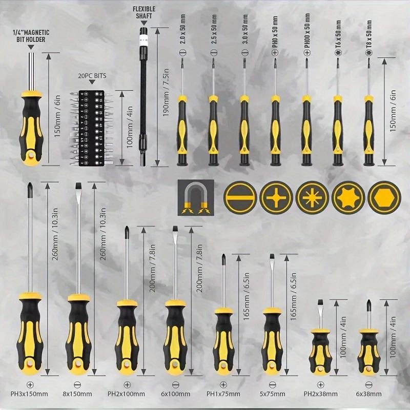 43pcs Magnetic Screwdriver Set, Including Slotted, Phillips, Hexagonal, Pozidriv, Magnetizer, Demagnetizer, Replaceable Screwdriver Bits and Sturdy Tool Case for DIY and Repair Work