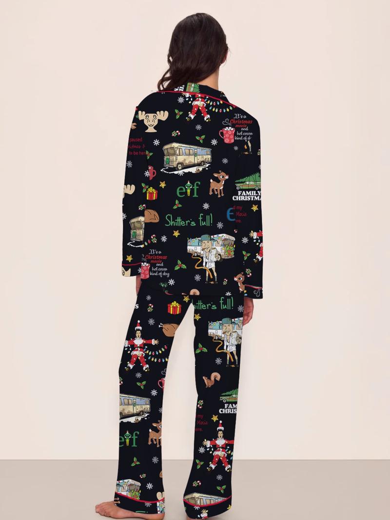 Women's Christmas Pajama Set, Long Sleeve & Pants, Fitted Sleepwear, Sleep Sets, Comfortable Party, Perfect Gift for Birthdays & Holidays