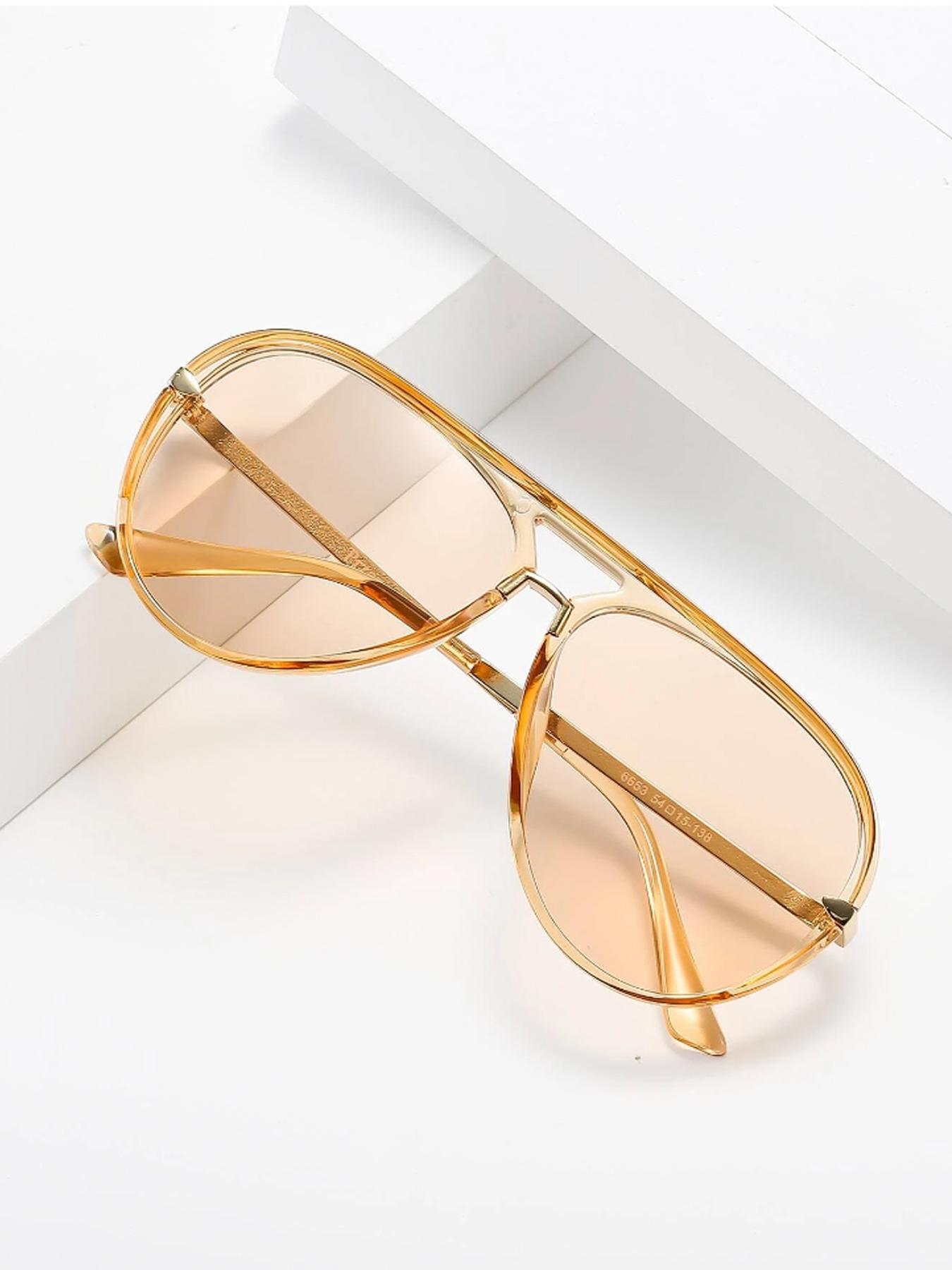 Unisex Vintage Trendy Tinted Lens Sunglasses, Retro Aviator Sunglasses, Fashionable Sunglasses for Men & Women for Everyday Use, Trendy Casual Sunglasses