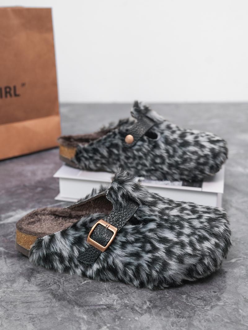 Women Men High-Quality Faux Fur, Classic Animal Pattern, Wide Fit Leopard Design, Perfect Holiday Gift, Warm Winter Shoes, Slip On Clog