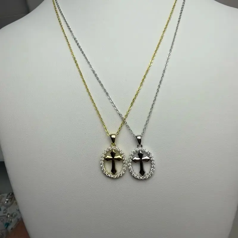Sterling Silver 16-18” Adjustable Anchor Chain With Cross Halo Moissanite Pendant