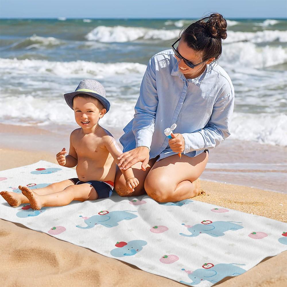 Cartoon Baby Elephant Beach Towel, Cute Printed Design, Lightweight and Quick-Drying Pool Towel, Suitable for Young Children and Teens for Poolside, Vacation, Travel, and Outdoor Summer Use Bath Towel Blanket