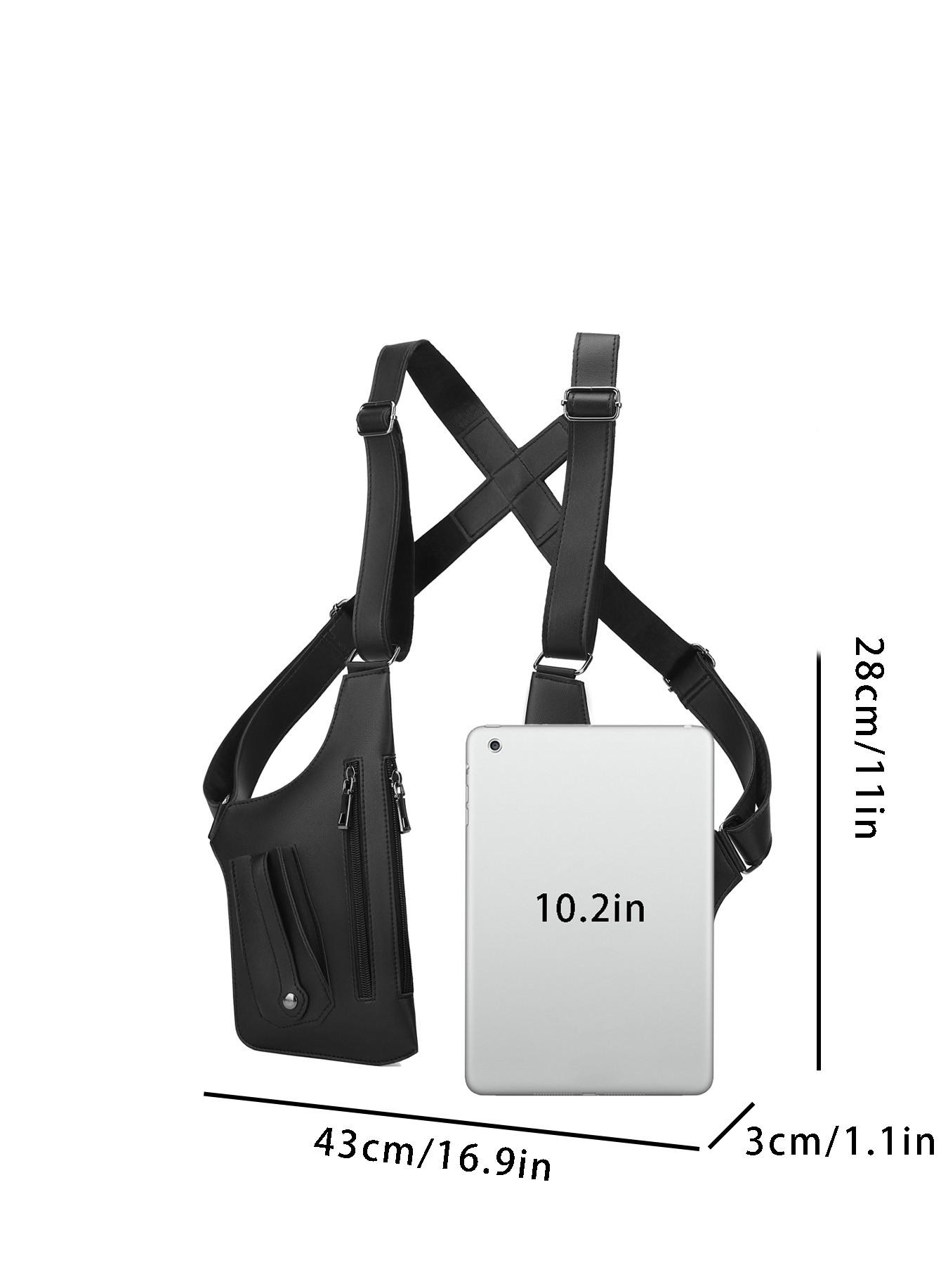 1pc Tactical style PU leather shoulder bag for men, multi pocket adjustable shoulder strap functional shoulder bag, cyberpunk style workwear armpit bag, trendy and cool outfit with vest bag