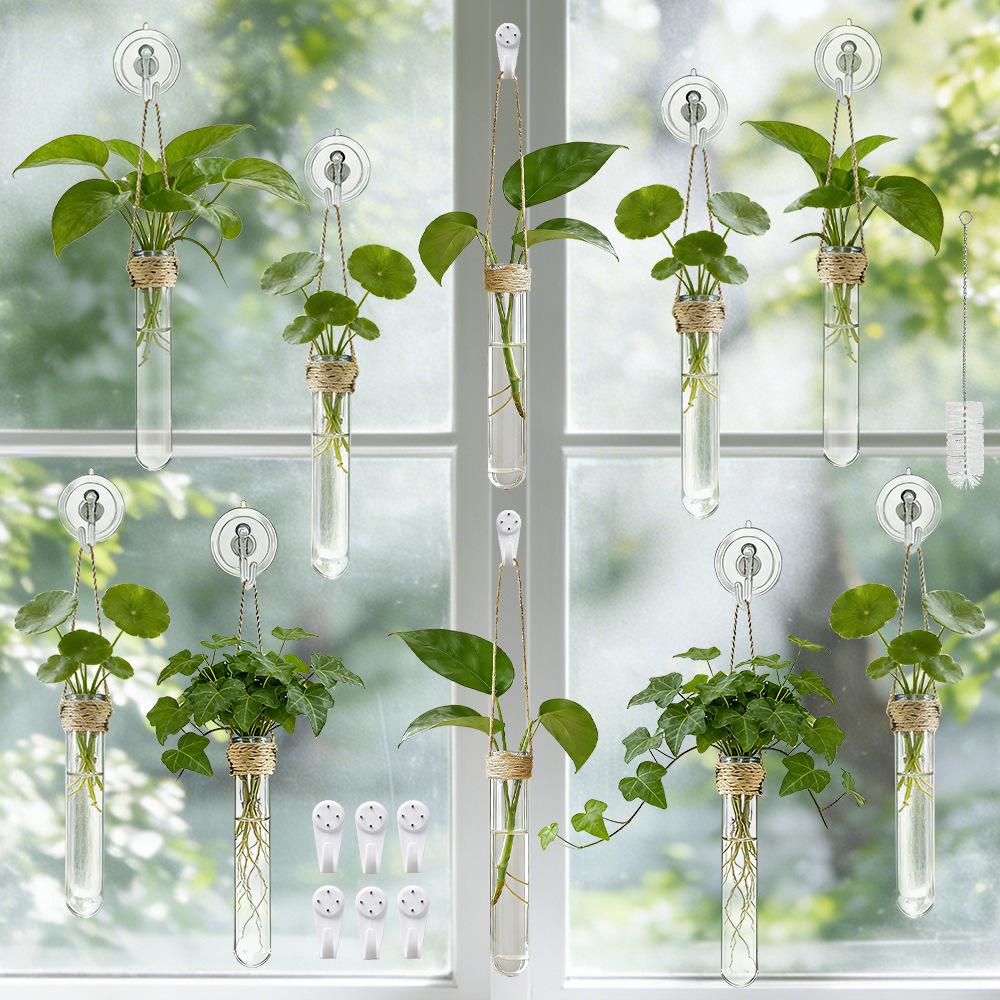 Wall-mounted Test Tube Vase Hemp Rope Hanging Hydroponic Set Simple Nordic Style Punch-free Installation Creative Wall Decoration Home Living Room Soft Decoration